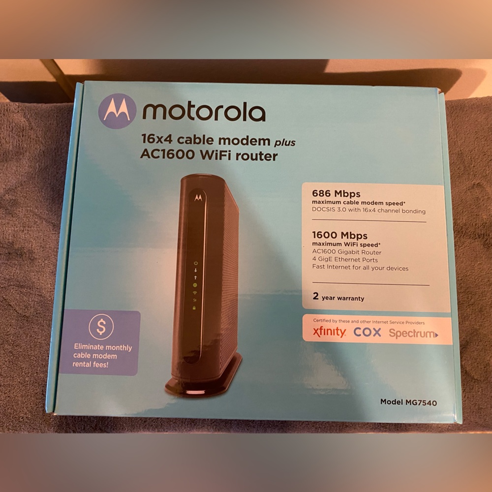 Motorola 16x4 Cable Modem plus AC1600 Wi-fi Router (Model MG7540)